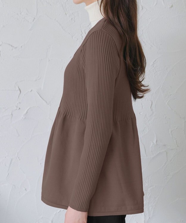 Tiaclasse L 【洗える】リブ切替フレアカーディガン モカ