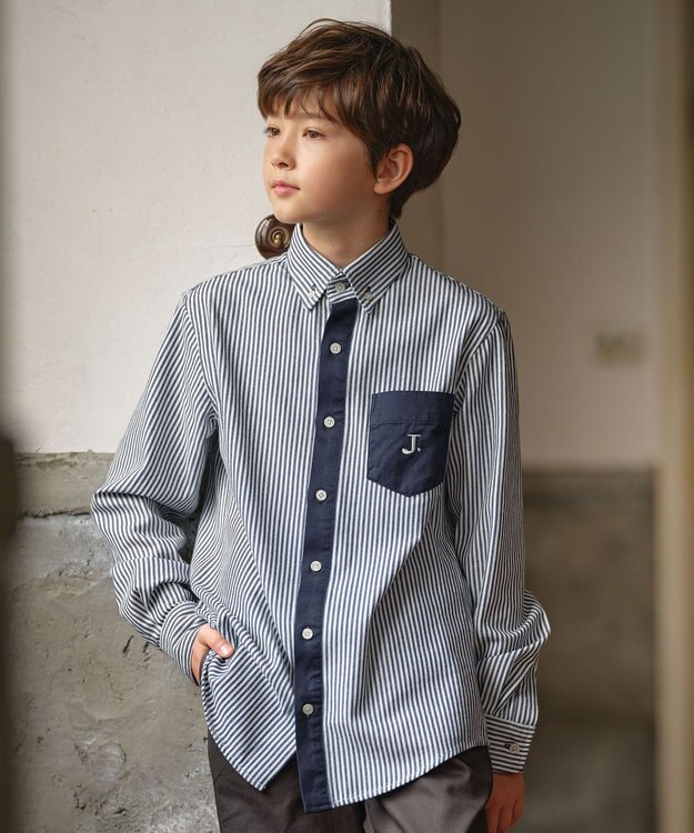 J.PRESS KIDS 【140-170cm】ストライプ＆チェック シャツ ネイビー系ストライプ