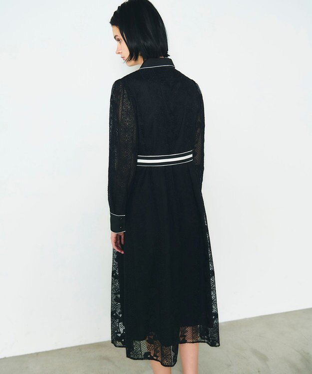 GRACE CONTINENTAL ストライプフラワー刺繍ワンピース ブラック