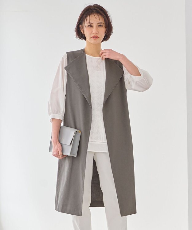 自由区 L 【洗える】テンセルリネンストレッチ ジレ グレー系