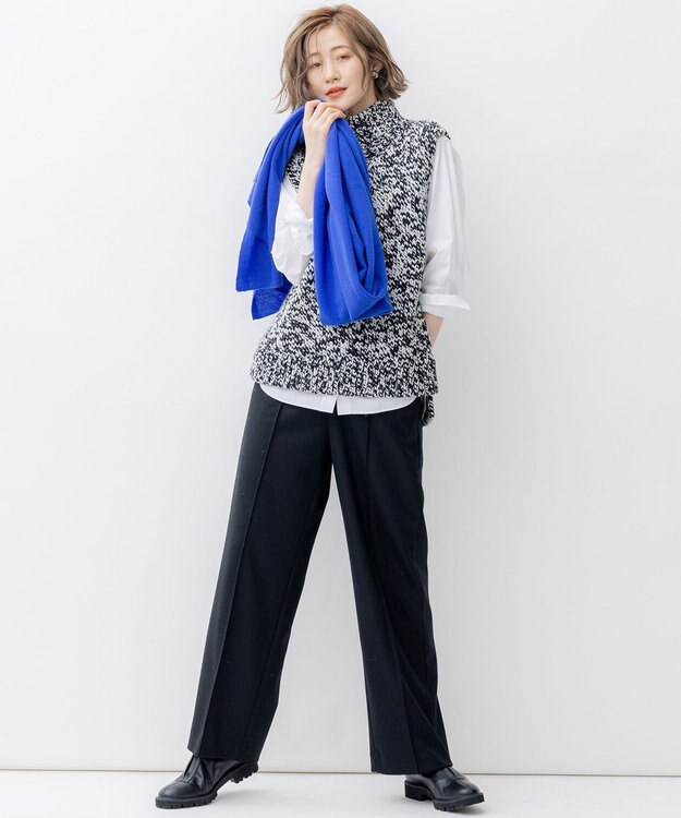 23区 ウールミルドジャージー セミワイド パンツ ブラック系