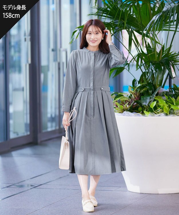 Tiaclasse 【新色追加・洗える】ピーチスキンバンドカラーワンピース サックス