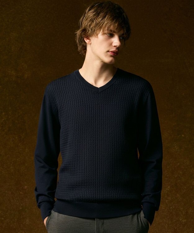 JOSEPH ABBOUD 【チクチクしない/ 3シーズン対応/サスティナブル】SNOWY Vネックセーター ネイビー系
