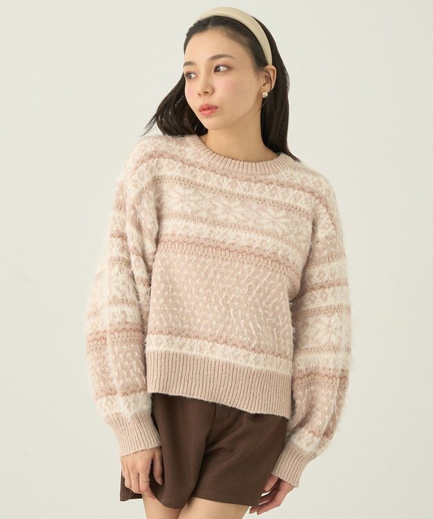 earth music&ecology フェザーヤーンノルディックプルオーバー Beige