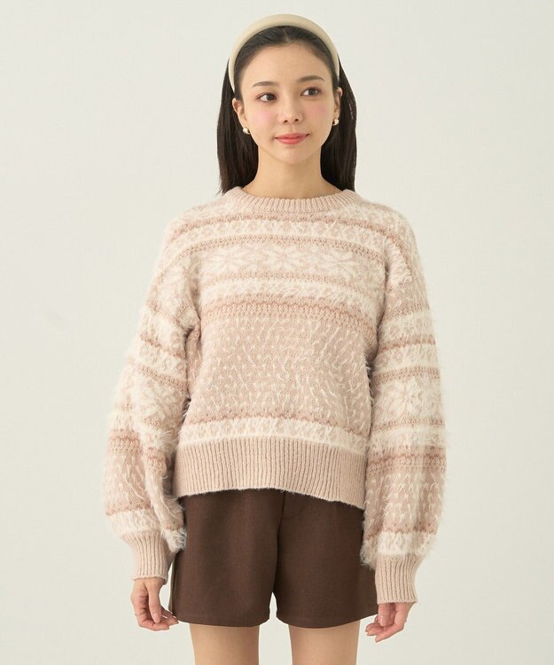 earth music&ecology フェザーヤーンノルディックプルオーバー Beige