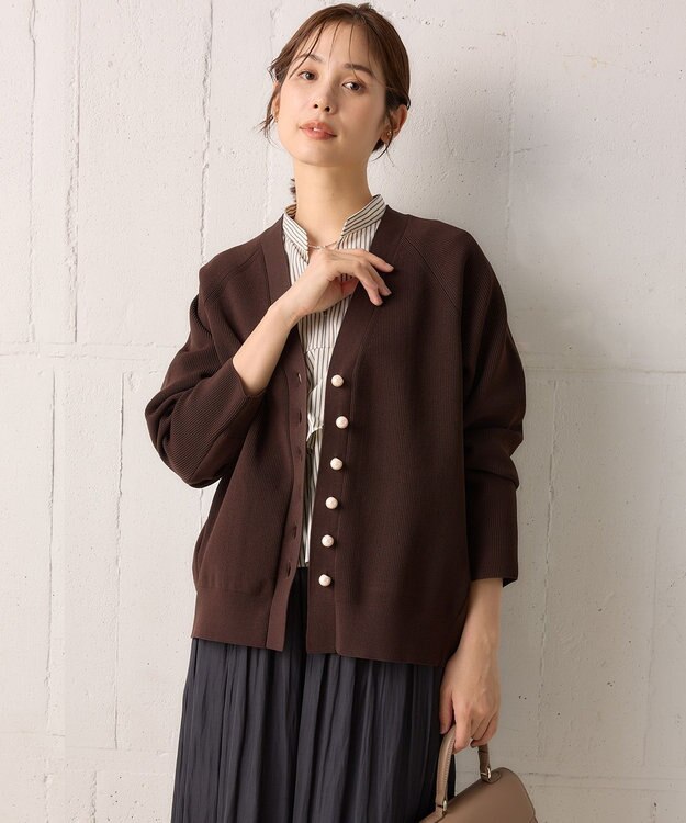 組曲 【洗える・軽量】スポンディッシュニット カーディガン ダークブラウン系