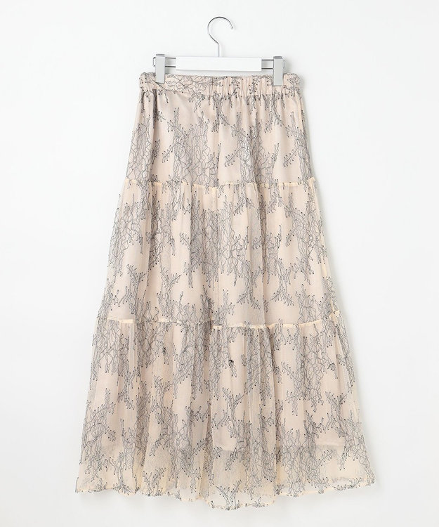 Feroux ニット×ティアードレース スカート グレー系