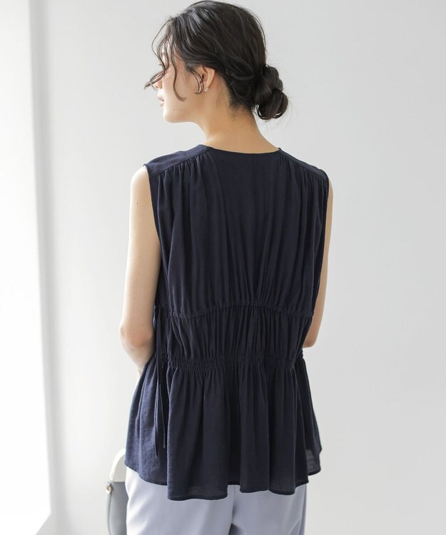 組曲 【先行予約】シアーリンクルクロス ティアードブラウス ネイビー系