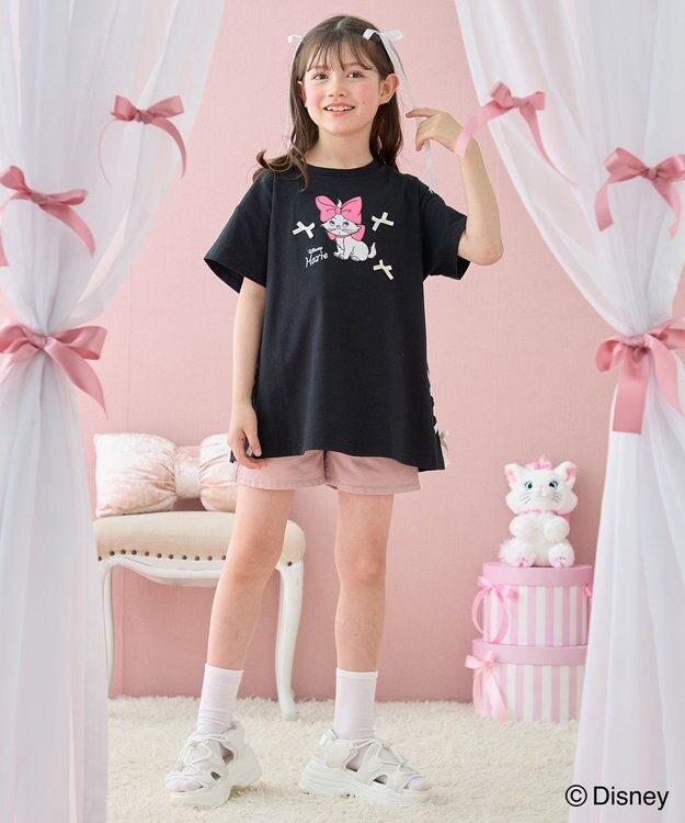 ANY KIDS 【ディズニー/マリー】レースアップ オーバー半袖Tシャツ ブラック