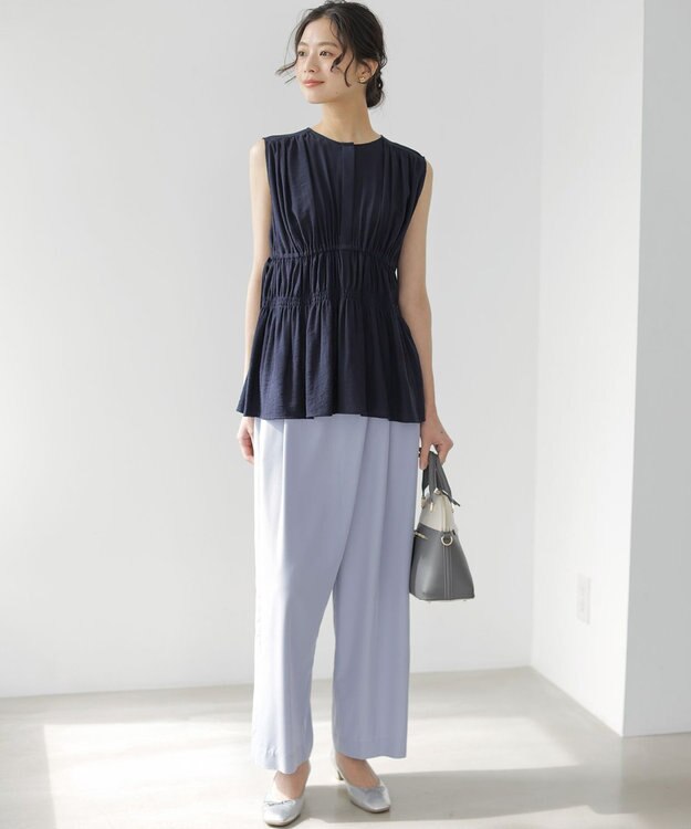 組曲 【先行予約】シアーリンクルクロス ティアードブラウス ネイビー系