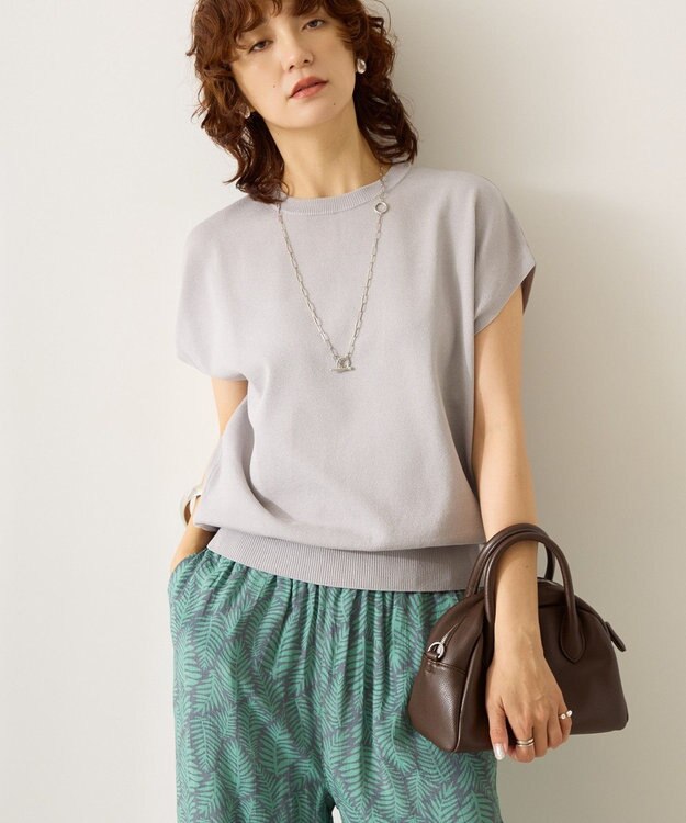 AMERICAN HOLIC 【WEB限定】接触冷感ラメフレンチスリーブニットプルオーバー Gray