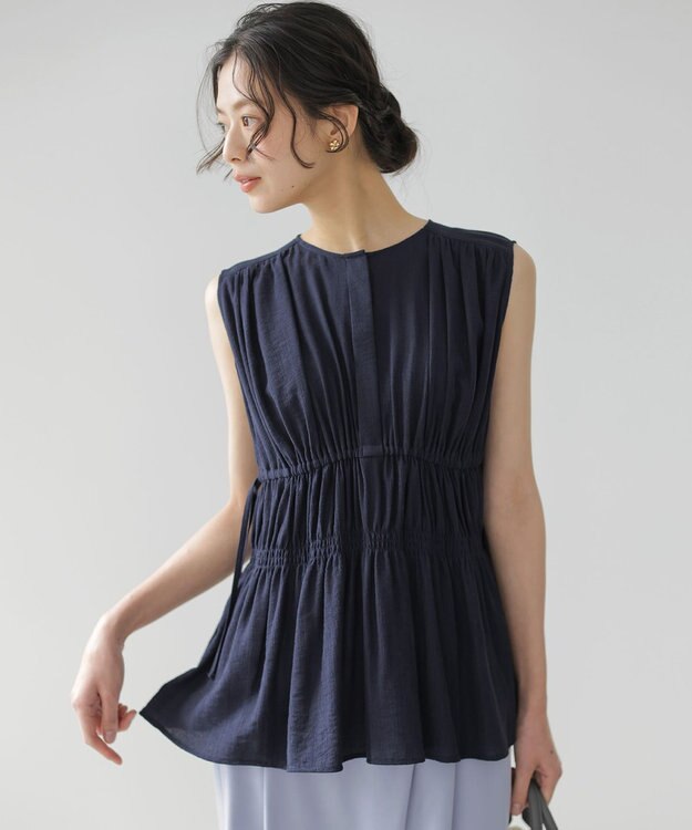 組曲 【先行予約】シアーリンクルクロス ティアードブラウス ネイビー系