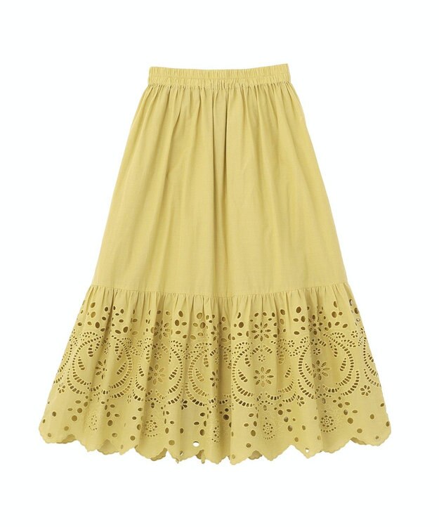 Green Parks ペチ付スカラップ刺しゅうスカート Yellow