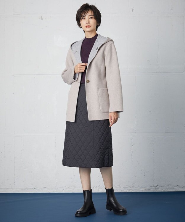 J.PRESS LADIES 【リバーシブル】ウールナイロン リバー フーデッドコート ベージュ系