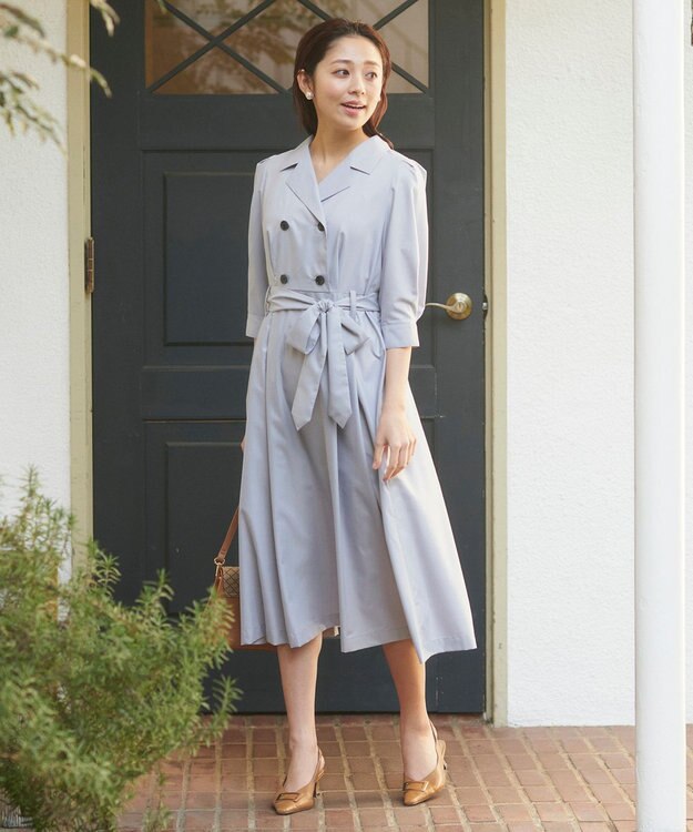 Feroux トレンチ風 ワンピース ブルーグレー系