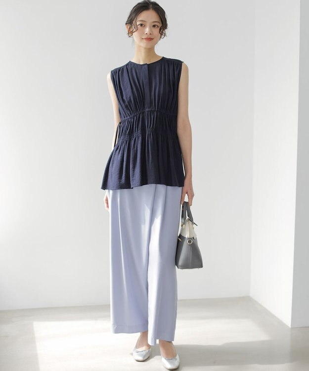 組曲 【先行予約】シアーリンクルクロス ティアードブラウス ネイビー系