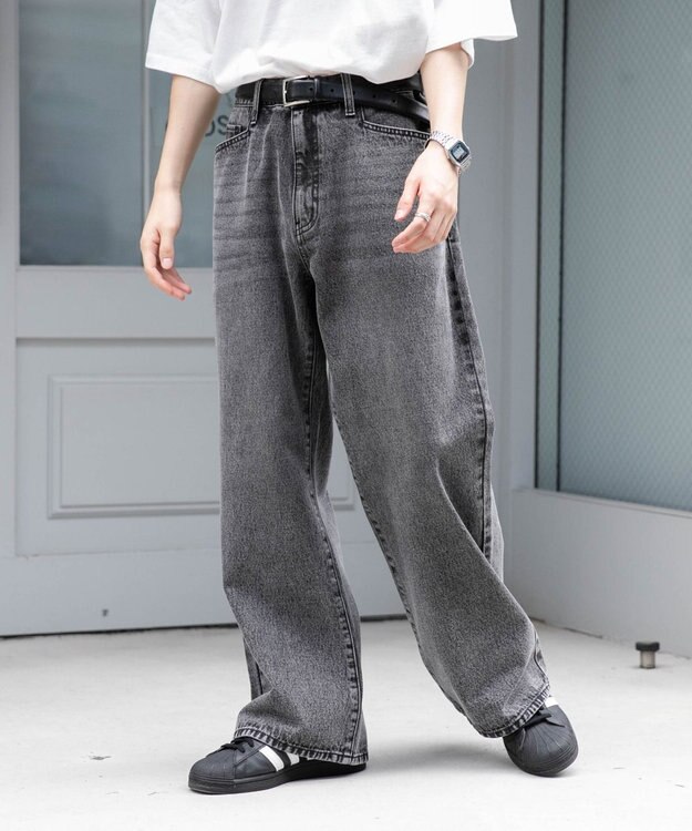 WEGO 【ユニセックス着用ITEM/SMLサイズ展開】デニムルーズフレアパンツ グレー