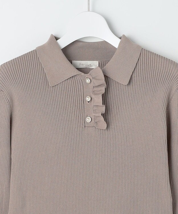 Feroux 襟付きドッキング ワンピース グレージュ×ブラック系