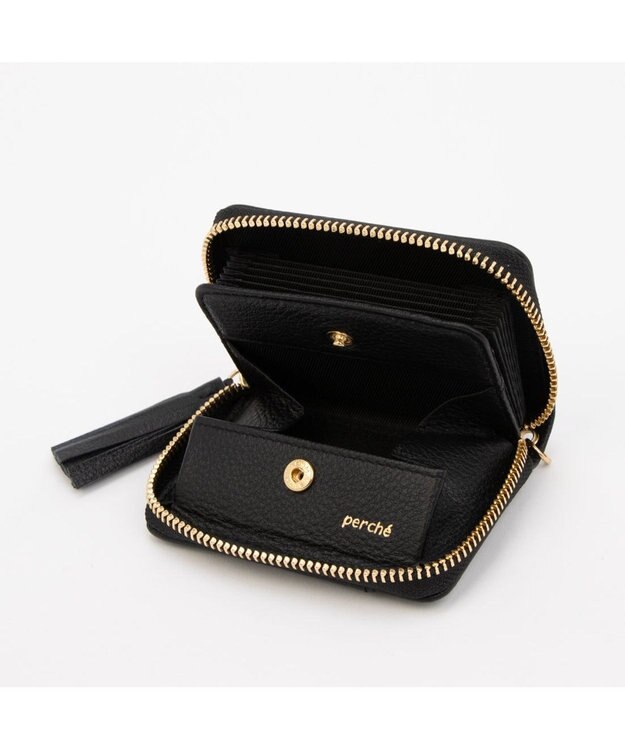 UNBILLION ペルケ perche / ドット型押し・ジャバラチャームウォレットショルダー ブラック