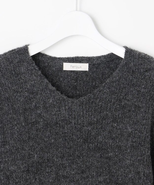 Feroux ニット×ティアードレース スカート グレー系