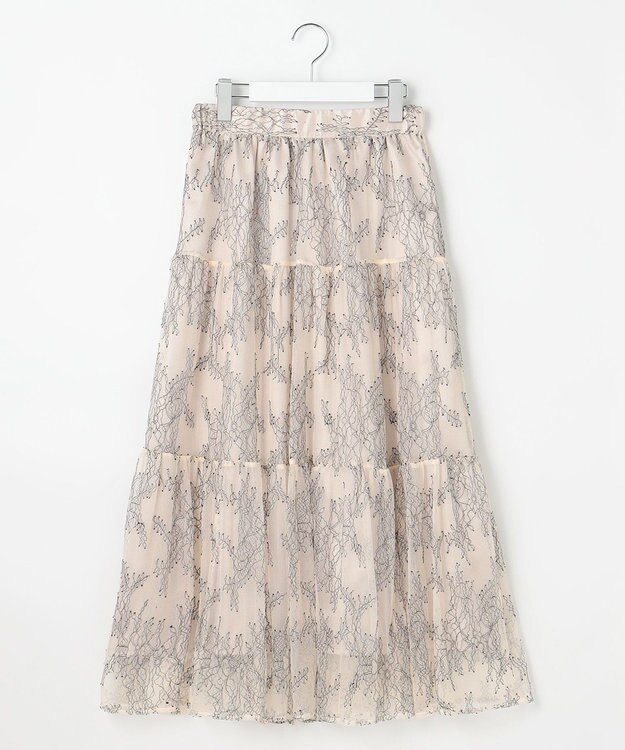 Feroux ニット×ティアードレース スカート グレー系