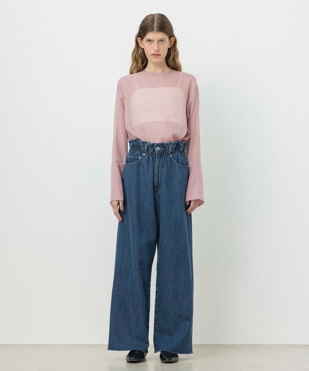 NAVE 【ReNAVE・洗える/軽量】ライトデニム ウエストギャザーパンツ ブルー系