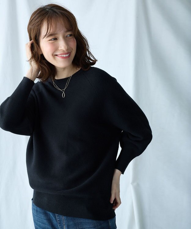 ANY L 【洗濯機可/6色展開】ラウンドネックガーターニット ブラック