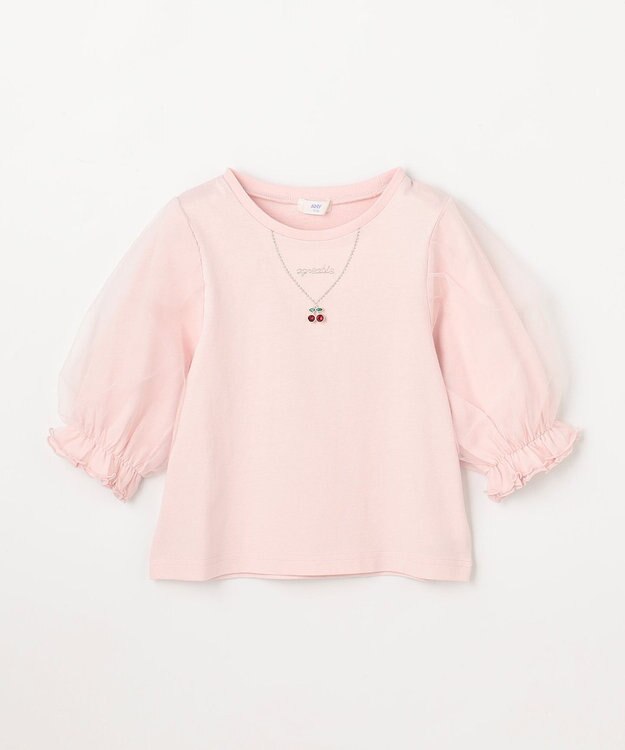 ANY KIDS チュール袖 七分Tシャツ ピンク
