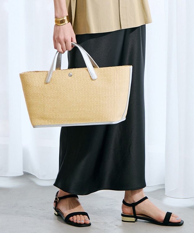 TOPKAPI 【Breath TOPKAPI】ワイド トート レザーハンドル カゴバッグ / ポーチ付き ベージュ