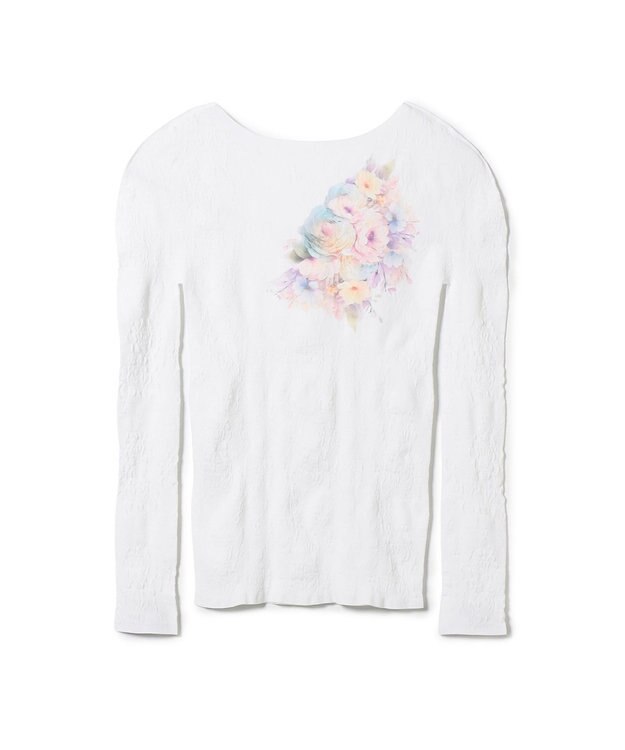 Chacott 【ノーソーイングニット】フラワーブーケプリントニットトップ ホワイト