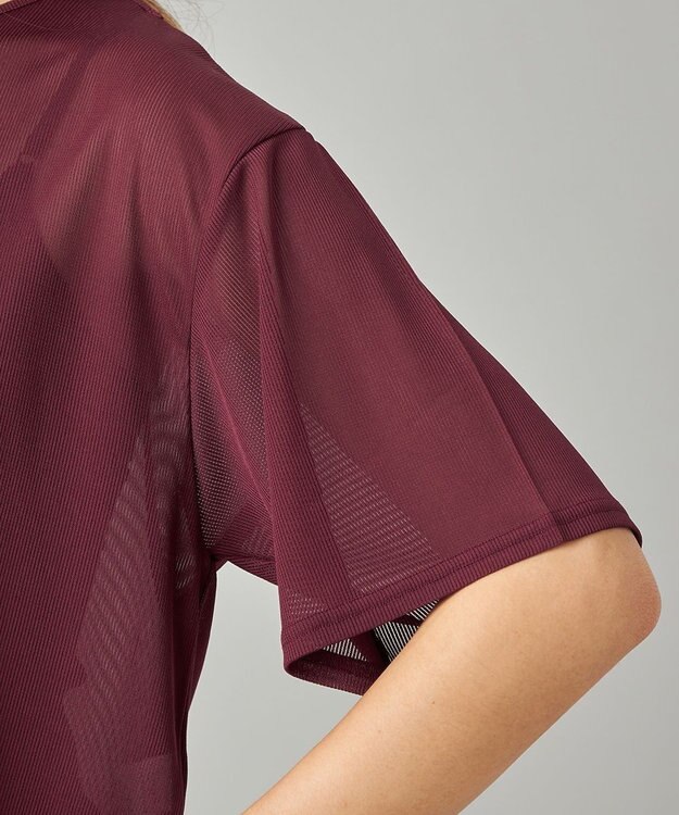 Chacott シアーリブバッククロスTシャツ ワインレッド