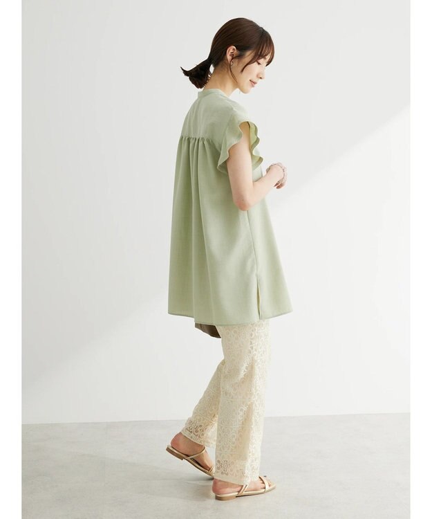Green Parks 接触冷感　比翼シャツチュニック Light Green
