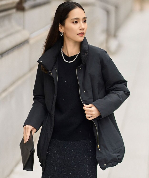 自由区 L 【17号サイズまで展開・カタログ掲載】マイクロタッサーダウンスタンドカラー コート ブラック