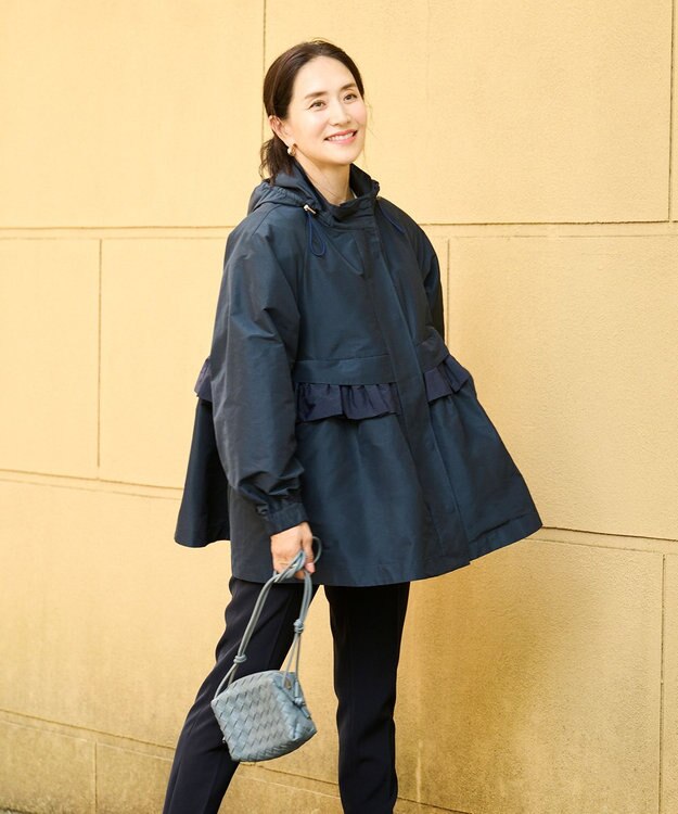 #Newans 【セレモニーにも】ラウンドフリルタフタブルゾン ネイビー