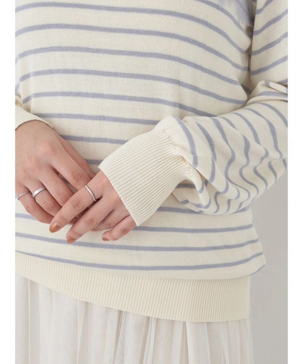 earth music&ecology レースボーダーニットプルオーバー Sax