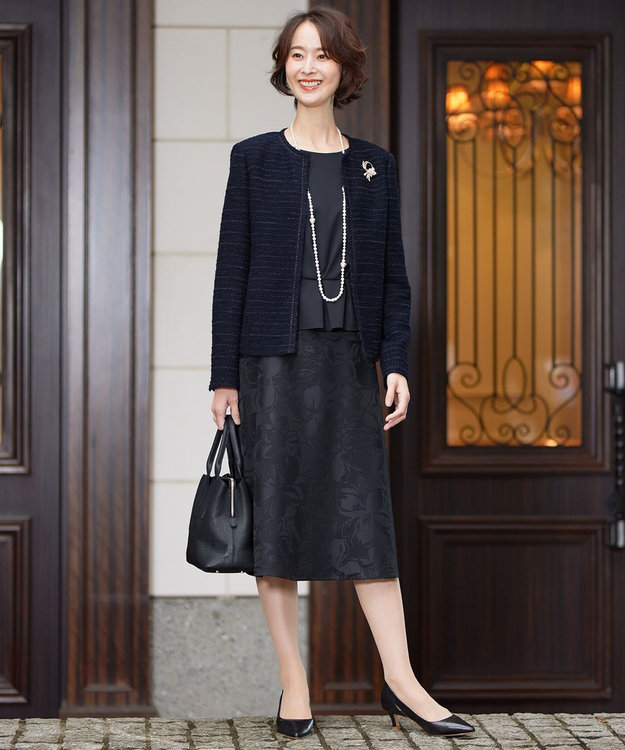 セット可】カラミツイード ノーカラージャケット / 自由区 L