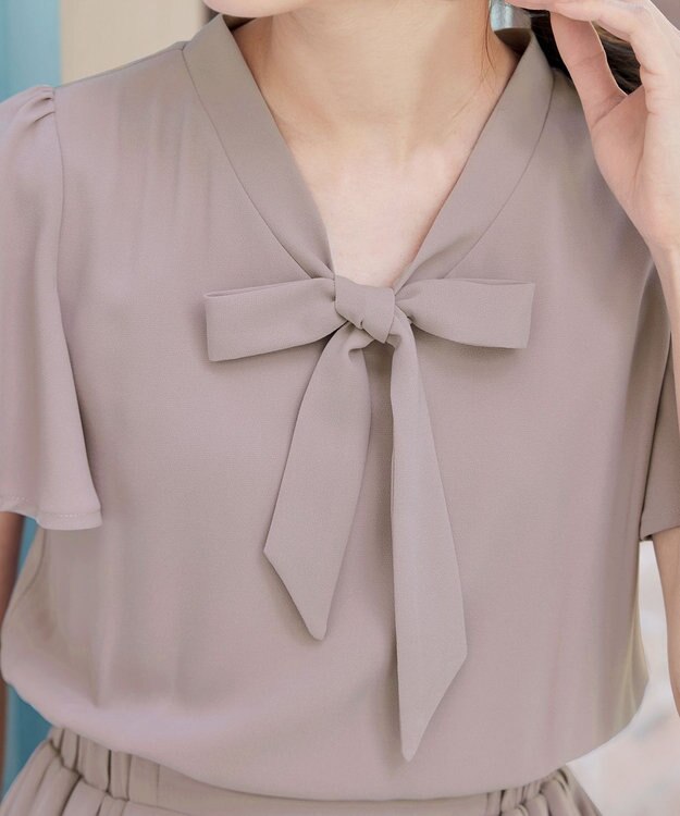 Tiaclasse 【洗える】リボンタイプリーツワンピース グレージュ