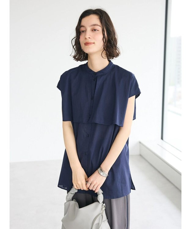 CRAFT STANDARD BOUTIQUE インド綿フリルブラウス Navy