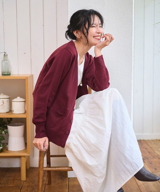 WEGO 【WEB限定/2025年秋冬新作//洗濯OK/毛玉レス/MLXLサイズ展開/オフィス/カジュアル】ベーシックニットカーディガン ワイン