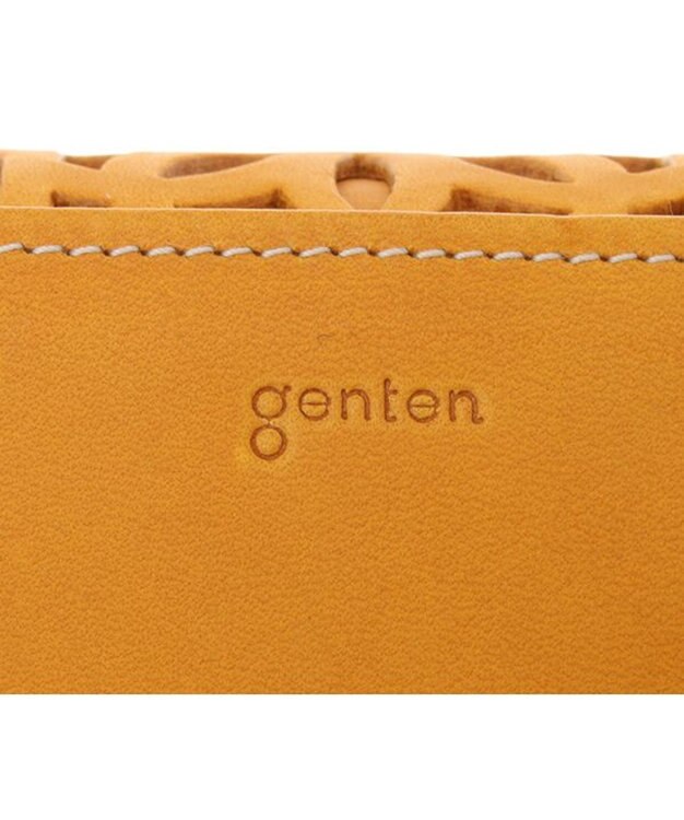 genten カットワーク フラップ長財布 イエロー