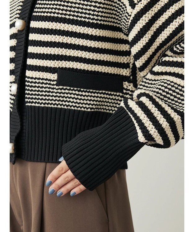 Green Parks ・ＥＬＥＮＣＡＲＥ　ＤＵＥ　パール釦カーディガン Border Black