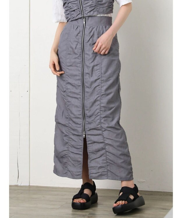 Green Parks ・ＥＬＥＮＣＡＲＥ　ＤＵＥ　シャーリングＷーＺＩＰスカート Gray