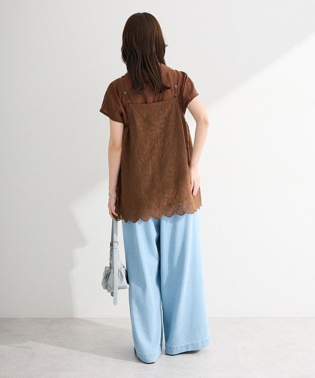 Green Parks ＳＥＴ２点刺しゅうキャミ＋シャツ Brown