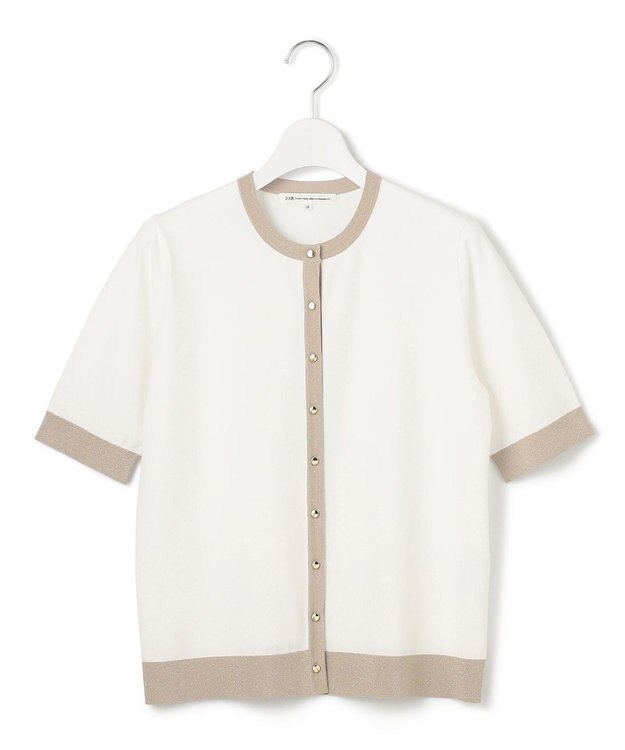 23区 S 【WEB&一部店舗限定/洗える】レーヨンポリエステルストレッチ 半袖 カーディガン オフ×ゴールドラメ