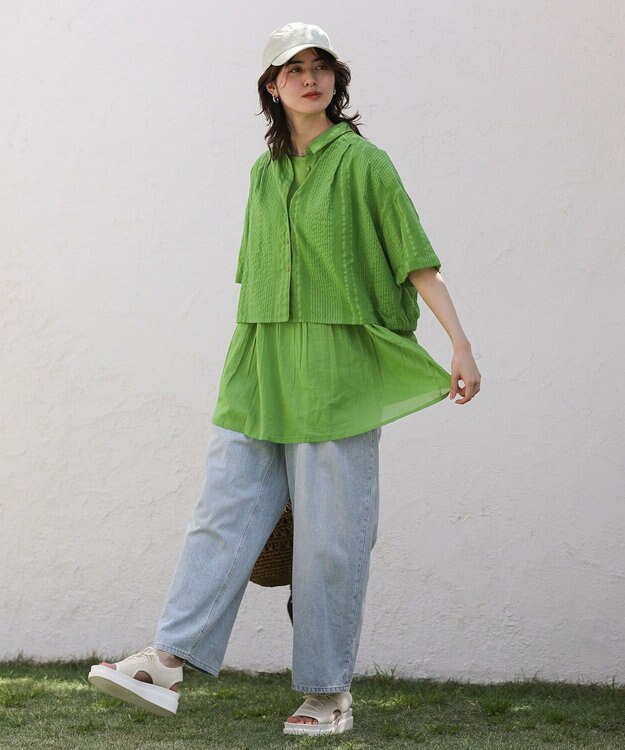 Green Parks Ｉ　ＳＥＴ２点　ギャザーシャツ＋布帛インナー Green