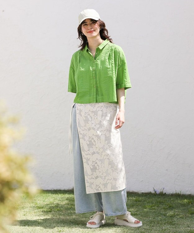 Green Parks Ｉ　ＳＥＴ２点　ギャザーシャツ＋布帛インナー Green