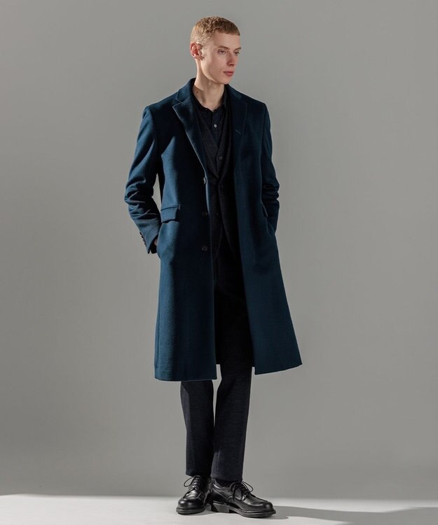 JOSEPH HOMME グロッシーウール　チェスターコート ネイビー系