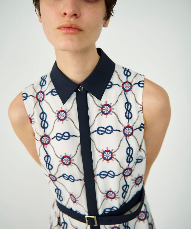 GRACE CONTINENTAL マリン刺繍チュールワンピース ホワイト