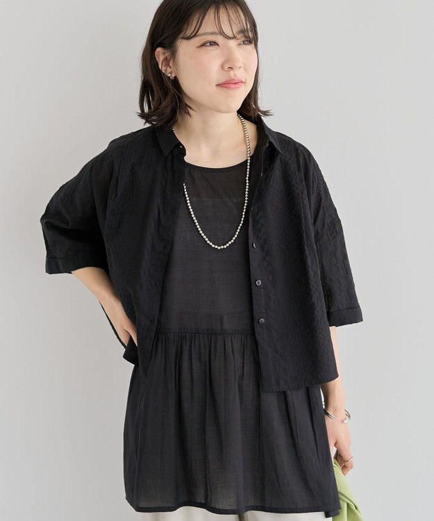 Green Parks Ｉ　ＳＥＴ２点　ギャザーシャツ＋布帛インナー Black