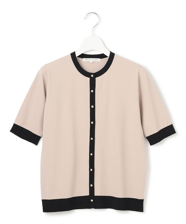 23区 S 【WEB&一部店舗限定/洗える】レーヨンポリエステルストレッチ 半袖 カーディガン ベージュ×ブラックラメ